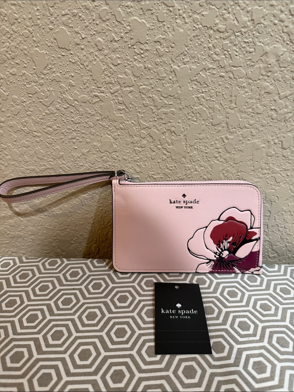 kate spade sm lzip ch wrst KP875 inked floral pr rose smoke Lucy